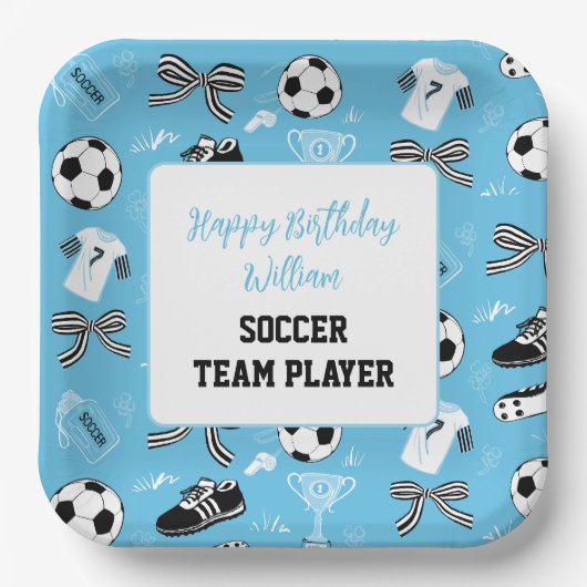 Boy Soccer Player Geburtstagsfeier Bluepapierplatt Pappteller (Vorderseite)