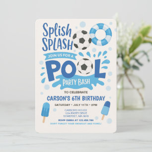 Boy Soccer Pool Party Geburtstag Einladung