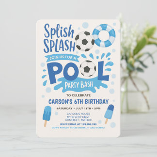 Boy Soccer Pool Party Geburtstag Einladung