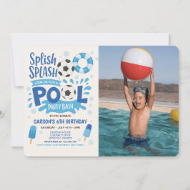 Boy Soccer Pool Party Geburtstag Foto Einladung