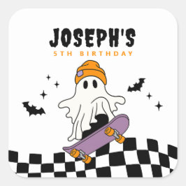 Boy Spooky Halloween Geburtstagsticker Quadratischer Aufkleber