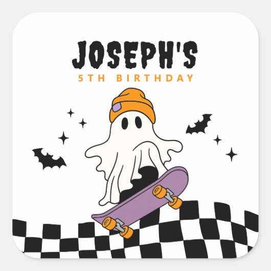 Boy Spooky Halloween Geburtstagsticker Quadratischer Aufkleber (Vorderseite)