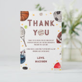 Boy Sports Geburtstag Danke Karte (Stehend Vorderseite)