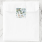 Boy Stork Baby Dusche Pflegeaufkleber Quadratischer Aufkleber (Tasche)