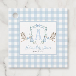 Boy Stork Blue Gingham Favor Tags Geschenkanhänger