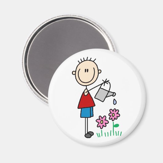 Boy Strichmännchen Watering Blume Magnet (Vorderseite/Rückseite)