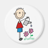 Boy Strichmännchen Watering Blume Magnet (Vorne)