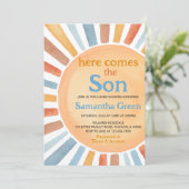 Boy Sunshine Baby Dusche Einladung (Stehend Vorderseite)