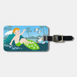 Boy surft große Welle Geburtstagsparty Gepäckanhänger