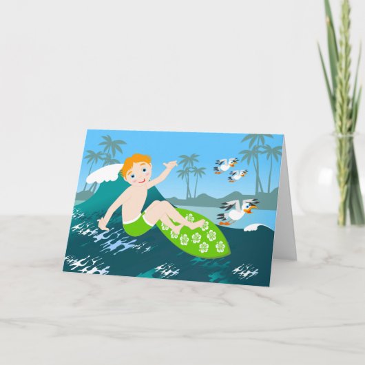 Boy surft große Welle Geburtstagsparty Karte (Vorderseite)