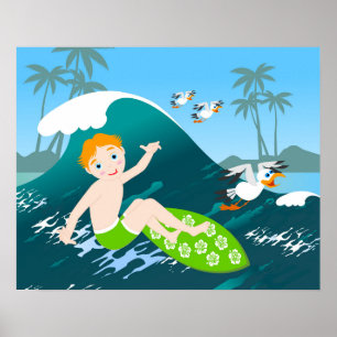 Boy surft große Welle Geburtstagsparty Poster