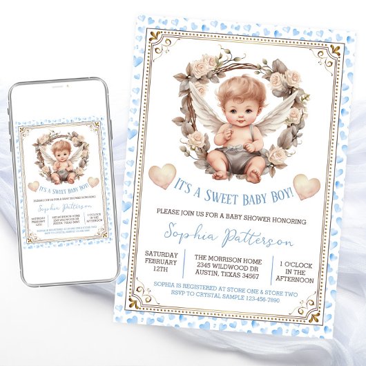 Boy Sweet Valentine Cherub Baby Dusche Einladung