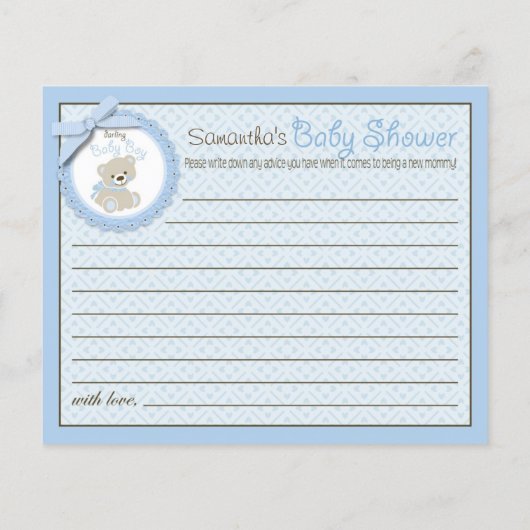 Boy Teddy Bear Advice Card (Rückseite)