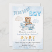 Boy Teddy Bear Airplane Babydusche Einladung (Vorderseite)