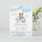 Boy Teddy Bear Airplane Babydusche Einladung (Stehend Vorderseite)