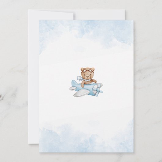 Boy Teddy Bear Airplane Babydusche Einladung (Rückseite)