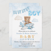 Boy Teddy Bear Airplane Babydusche Einladung (Vorne/Hinten)