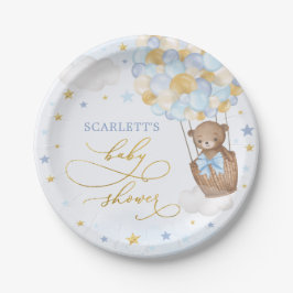Boy Teddy Bear Baby Dusche Blue Gold Stars Party Pappteller