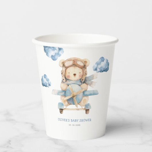 Boy Teddy Bear Baby Dusche Pappbecher (Vorderseite)