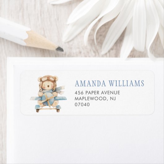 Boy Teddy Bear Baby Dusche Rücksendeadresse Etiket (Insitu)