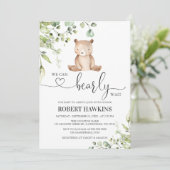 Boy Teddy Bear Baby Shower Einladung (Stehend Vorderseite)