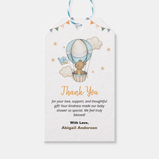 Boy Teddy Bear Babydusche Vielen Dank Flachkarten Geschenkanhänger (Vorderseite)