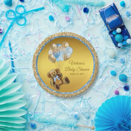 Boy Teddy Bear Balloon Babydusche Teller (Party)