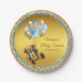 Boy Teddy Bear Balloon Babydusche Teller (Vorderseite)