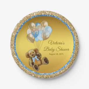 Boy Teddy Bear Balloon Babydusche Teller