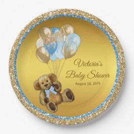 Boy Teddy Bear Balloon Babydusche Teller
