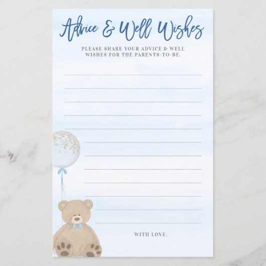 Boy Teddy Bear Blue Balloon Baby Addon Card (Vorderseite)