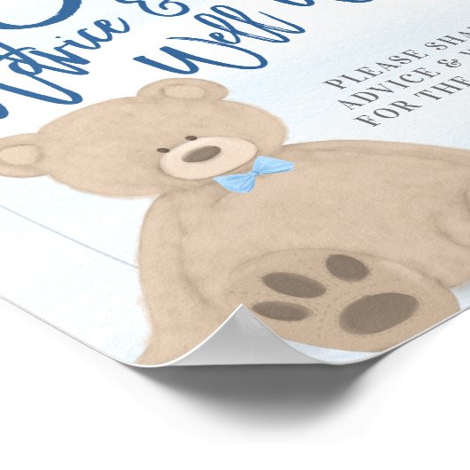 Boy Teddy Bear Blue Balloon Baby Adress Sign Poster (Ecke)