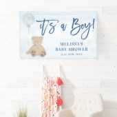 Boy Teddy Bear Blue Balloon Baby Dusche Banner (Insitu)