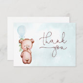 Boy Teddy Bear Blue Balloon Baby Dusche Dankeskarte (Vorne/Hinten)