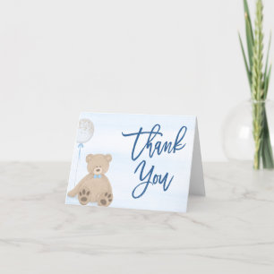 Boy Teddy Bear Blue Balloon Baby Dusche Dankeskarte