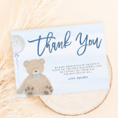 Boy Teddy Bear Blue Balloon Baby Dusche Dankeskarte