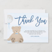 Boy Teddy Bear Blue Balloon Baby Dusche Dankeskarte (Vorderseite)
