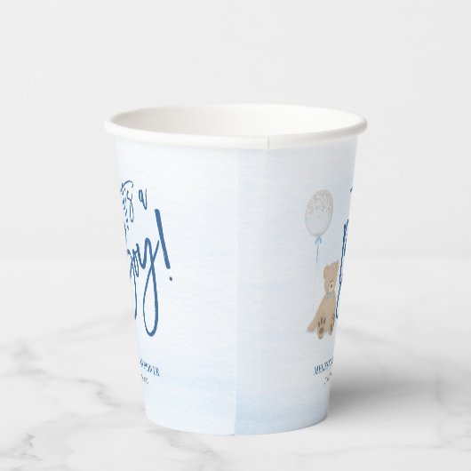 Boy Teddy Bear Blue Balloon Baby Dusche Pappbecher (Rechts)