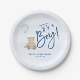 Boy Teddy Bear Blue Balloon Baby Dusche Pappteller