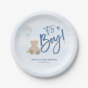 Boy Teddy Bear Blue Balloon Baby Dusche Pappteller