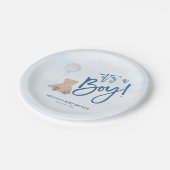 Boy Teddy Bear Blue Balloon Baby Dusche Pappteller (Schrägansicht)