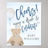 Boy Teddy Bear Blue Balloon Drinks signieren Poster (Vorne)