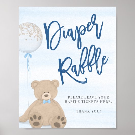 Boy Teddy Bear Blue Balloon Windler Raffle Sign Poster (Vorne)