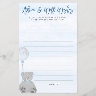 Boy Teddy Bear Blue Gray Balloon Baby Admin Card