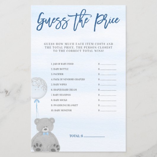 Boy Teddy Bear Blue Gray Balloon Raten Sie den Pre (Vorderseite)