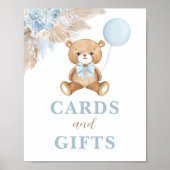 Boy Teddy Bear Boho Blue Cards & Gifts Sign Poster (Vorne)