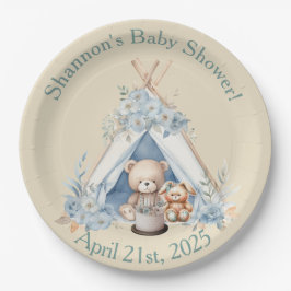 Boy Teddy Bear, Bunny in Teepee Tent Baby Dusche Pappteller