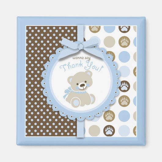Boy Teddy Bear Danke Square Magnet (Vorne)