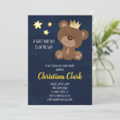 Boy Teddy Bear Navy Blue Baby Dusche Einladung (Stehend Vorderseite)
