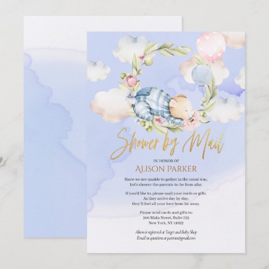 Boy Teddy Bear Niedlich Woodland Babydusche per Ma Einladung (Vorne/Hinten)